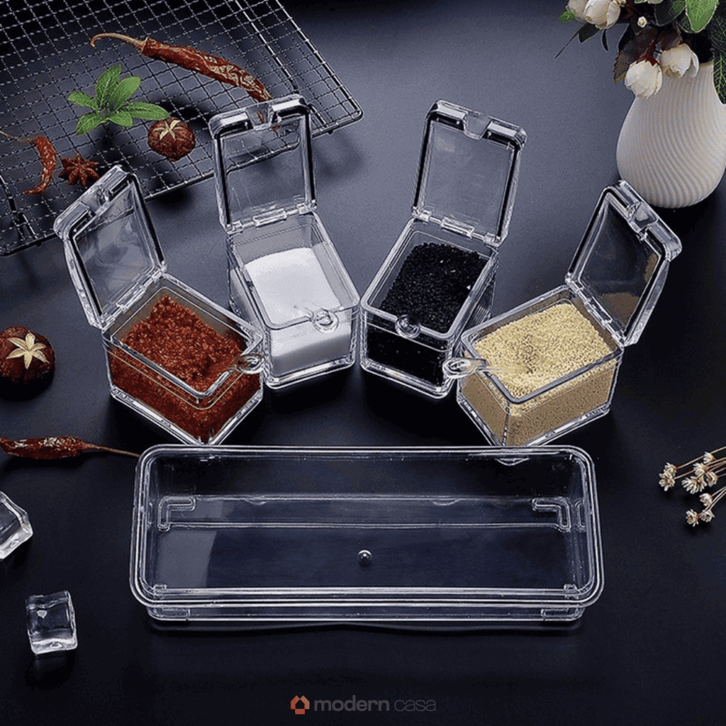 Porta Temperos e Condimentos Acrílico 4 Potes Organizadores - Modern Casa