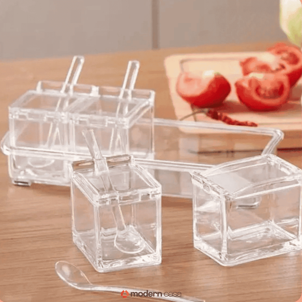 Porta Temperos e Condimentos Acrílico 4 Potes Organizadores - Modern Casa