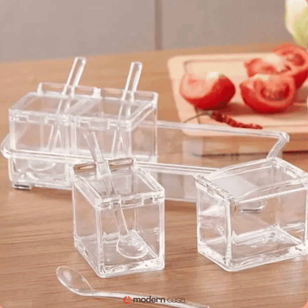 Porta Temperos e Condimentos Acrílico 4 Potes Organizadores - Modern Casa
