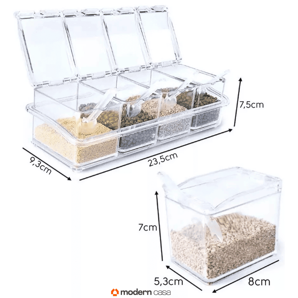 Porta Temperos e Condimentos Acrílico 4 Potes Organizadores - Modern Casa
