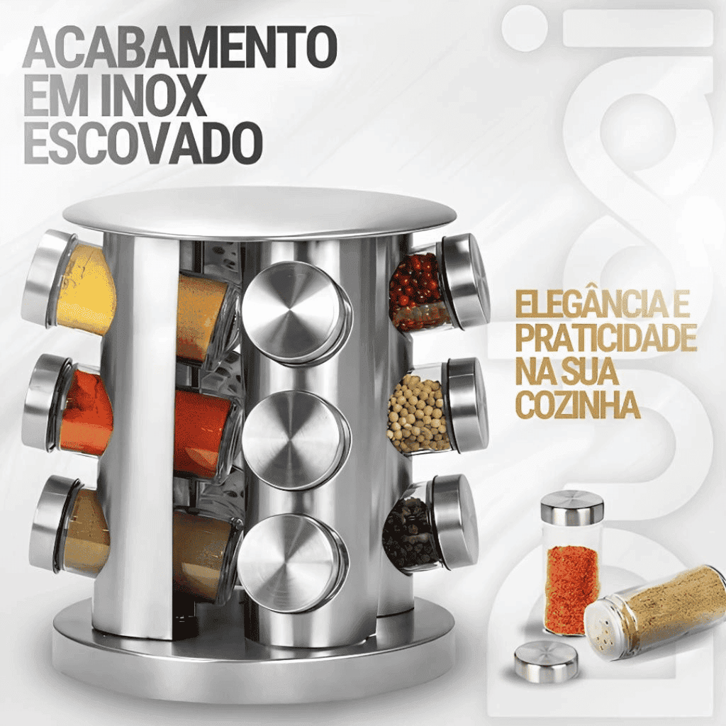 Porta Temperos e Condimentos Giratório 12 Peças - Modern Casa