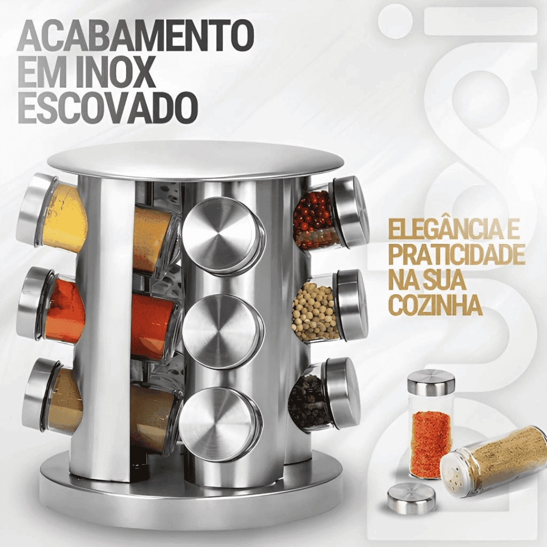 Porta Temperos e Condimentos Giratório 12 Peças - Modern Casa