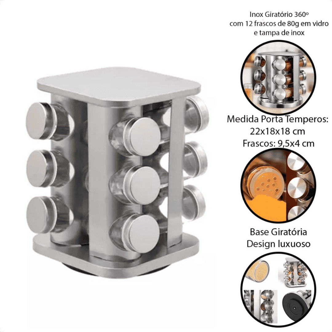 Porta Temperos e Condimentos Giratório 12 Peças - Modern Casa