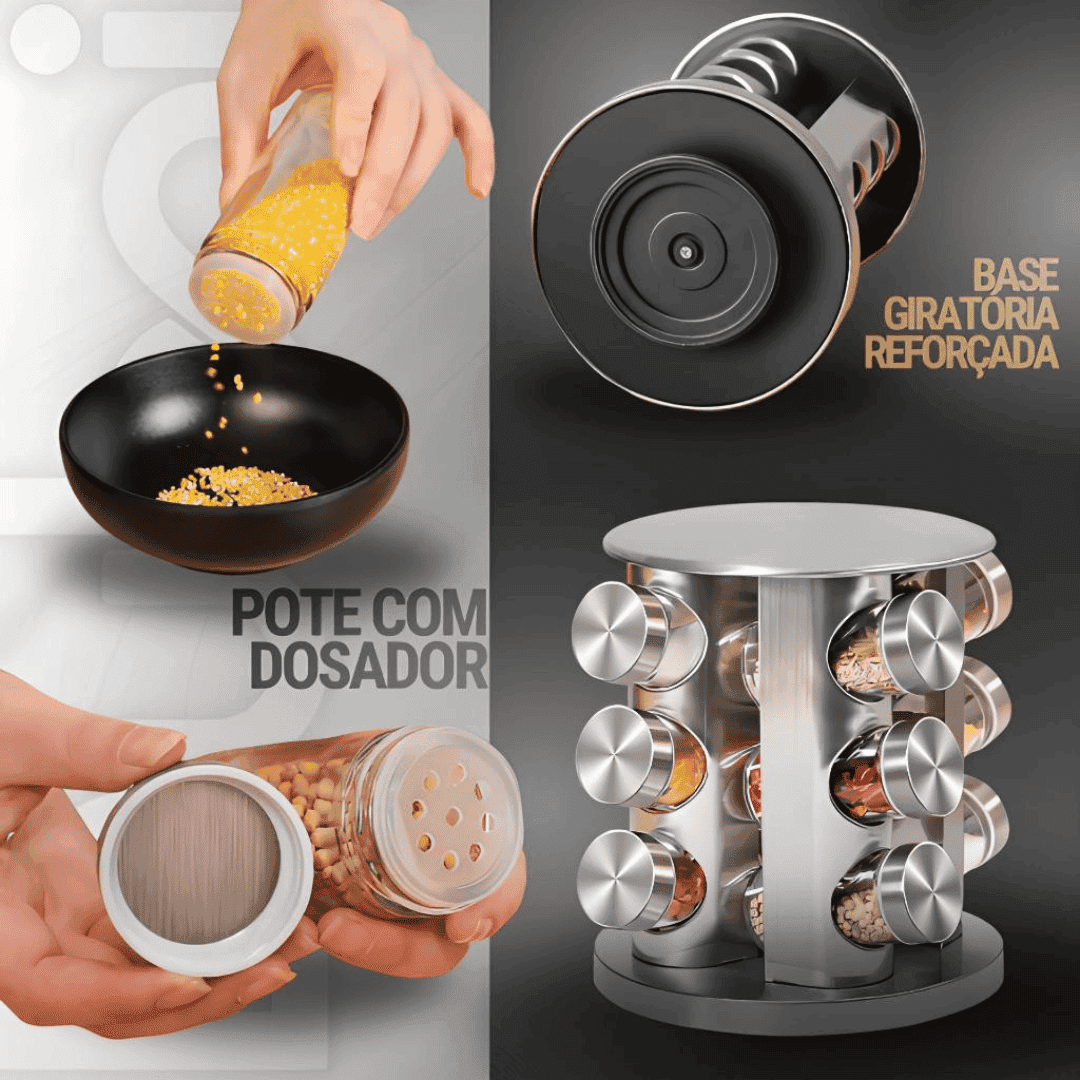 Porta Temperos e Condimentos Giratório 12 Peças - Modern Casa