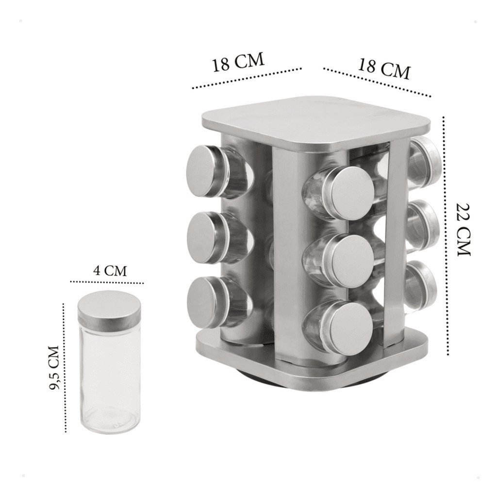 Porta Temperos e Condimentos Giratório 12 Peças - Modern Casa