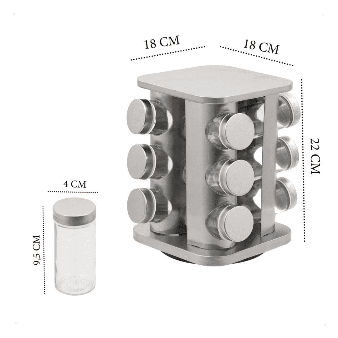 Porta Temperos e Condimentos Giratório 12 Peças - Modern Casa