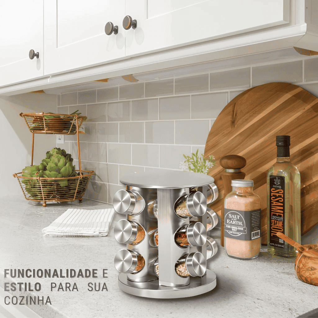 Porta Temperos e Condimentos Giratório 12 Peças - Modern Casa