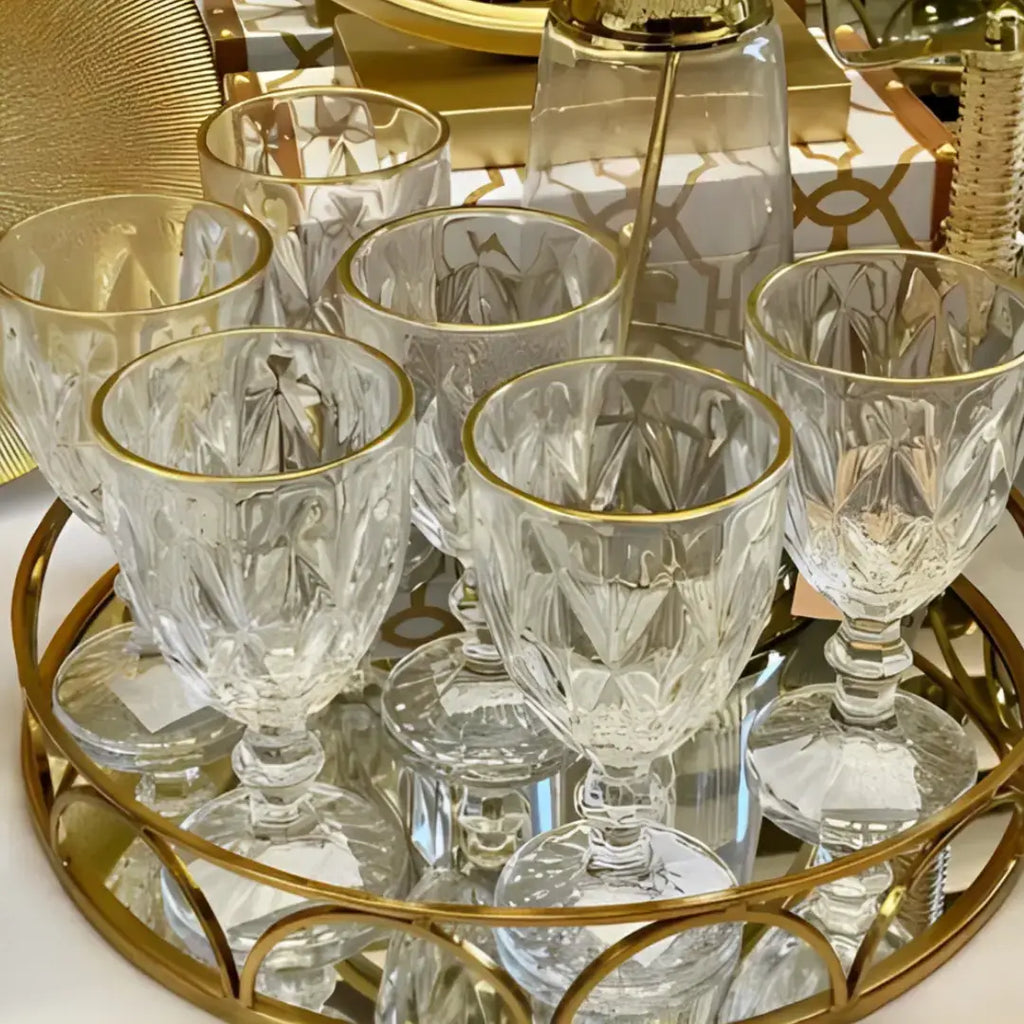 Taças de Vidro com Borda Dourada Diamond Jogo de 6