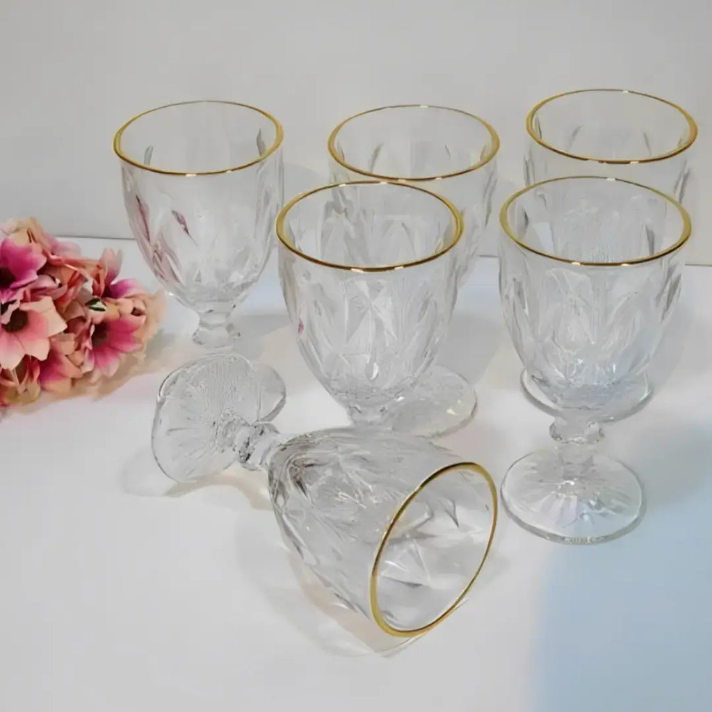 Taças de Vidro com Borda Dourada Diamond Jogo de 6