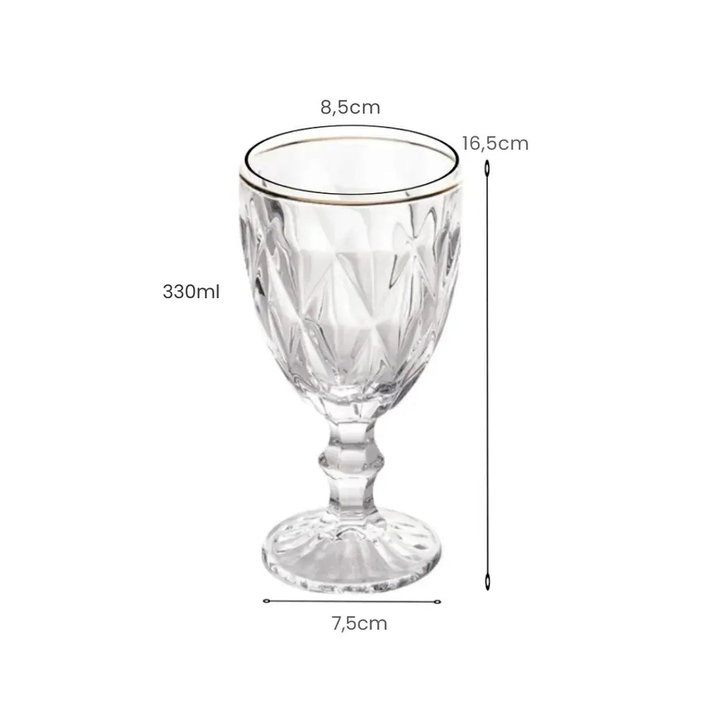 Taças de Vidro com Borda Dourada Diamond Jogo de 6