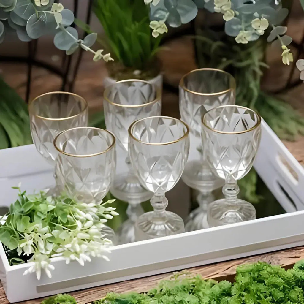 Taças de Vidro com Borda Dourada Diamond Jogo de 6