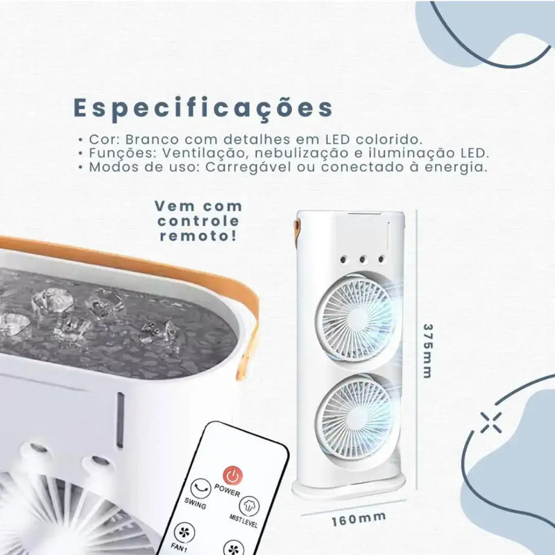 Umidificador Climatizador Portátil com Led 3 em 1.