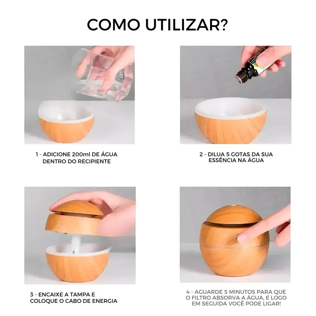 Umidificador Ultrassônico USB Madeira