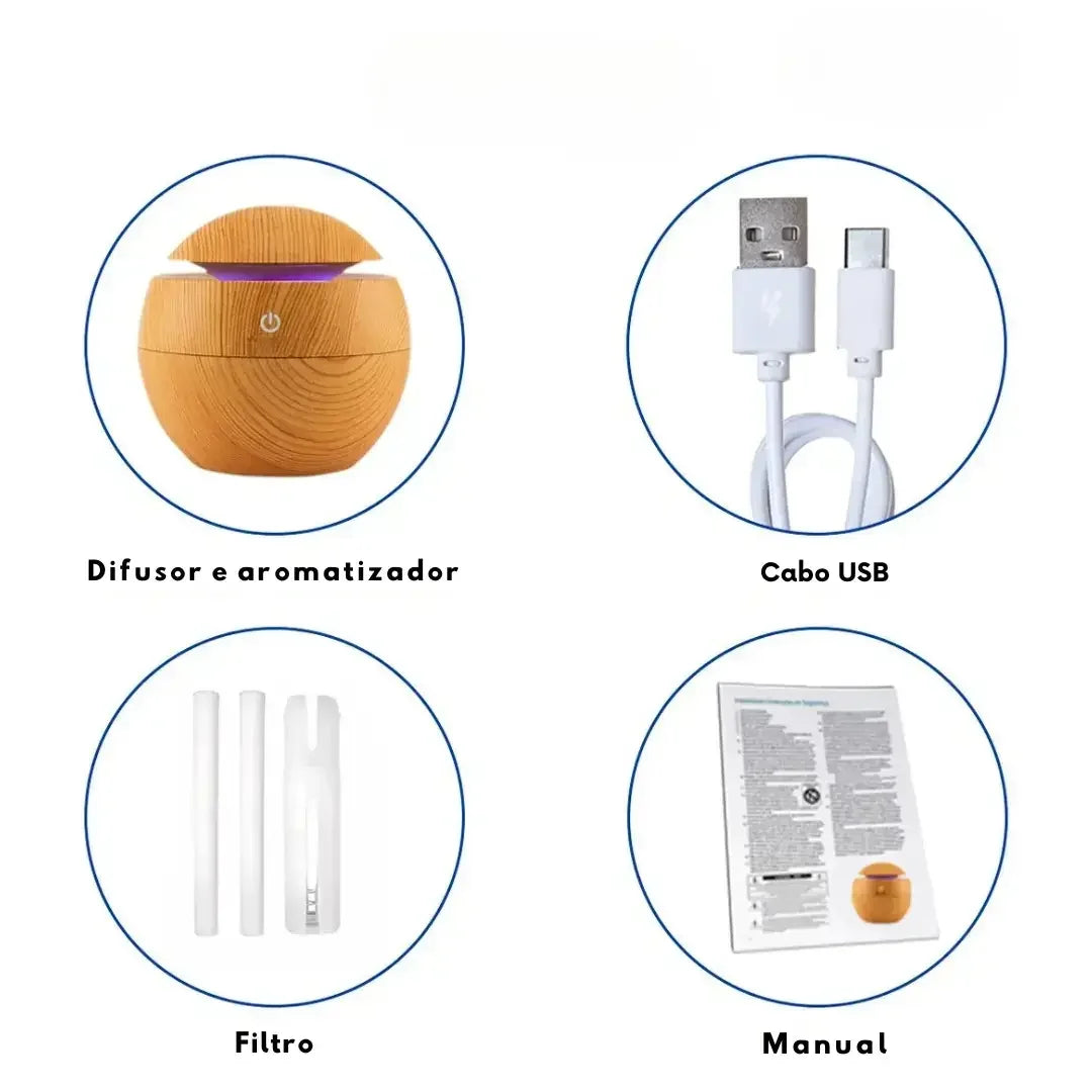 Umidificador Ultrassônico USB Madeira