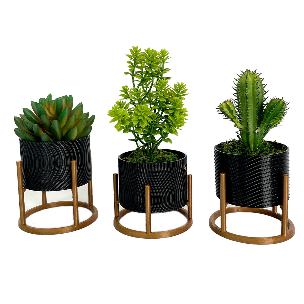 Trio de Vasos Cachepot com Suporte Para Cactos ou Suculentas