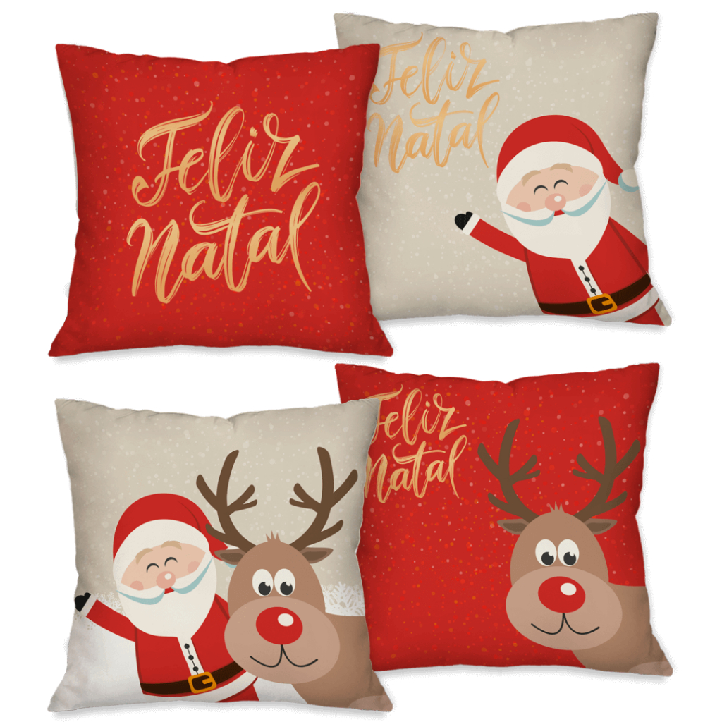 NATAL! Kit com 4 Capas para Almofadas Decorativas Natal Papai Noel.