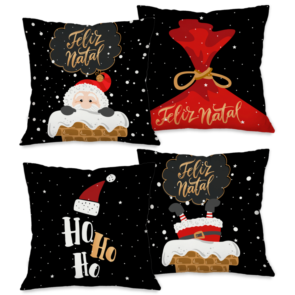 NATAL! Kit com 4 Capas para Almofadas Decorativas Natal Papai Noel.