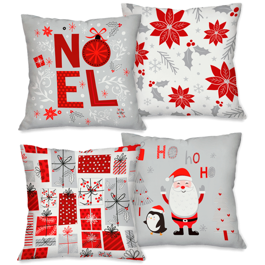 Kit com 4 Capas para Almofadas Decorativas Natal Papai Noel
