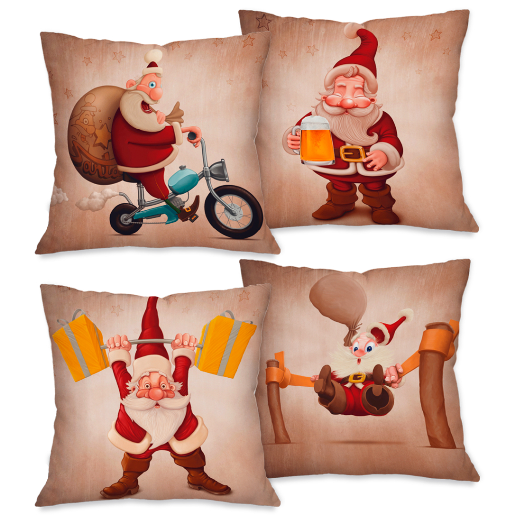 Kit com 4 Capas para Almofadas Decorativas Natal Papai Noel