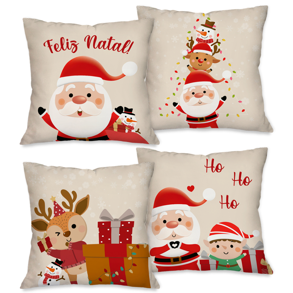 NATAL! Kit com 4 Capas para Almofadas Decorativas Natal Papai Noel.