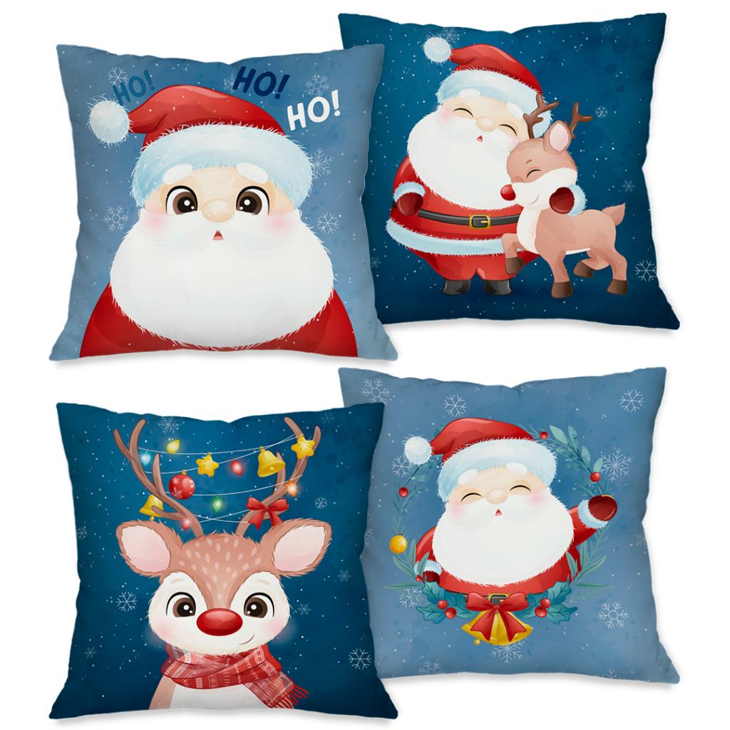 NATAL! Kit com 4 Capas para Almofadas Decorativas Natal Papai Noel.