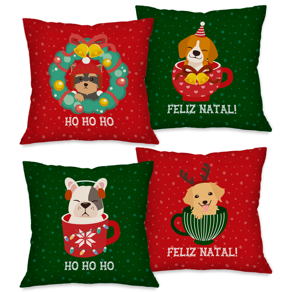 NATAL! Kit com 4 Capas para Almofadas Decorativas Natal Papai Noel.