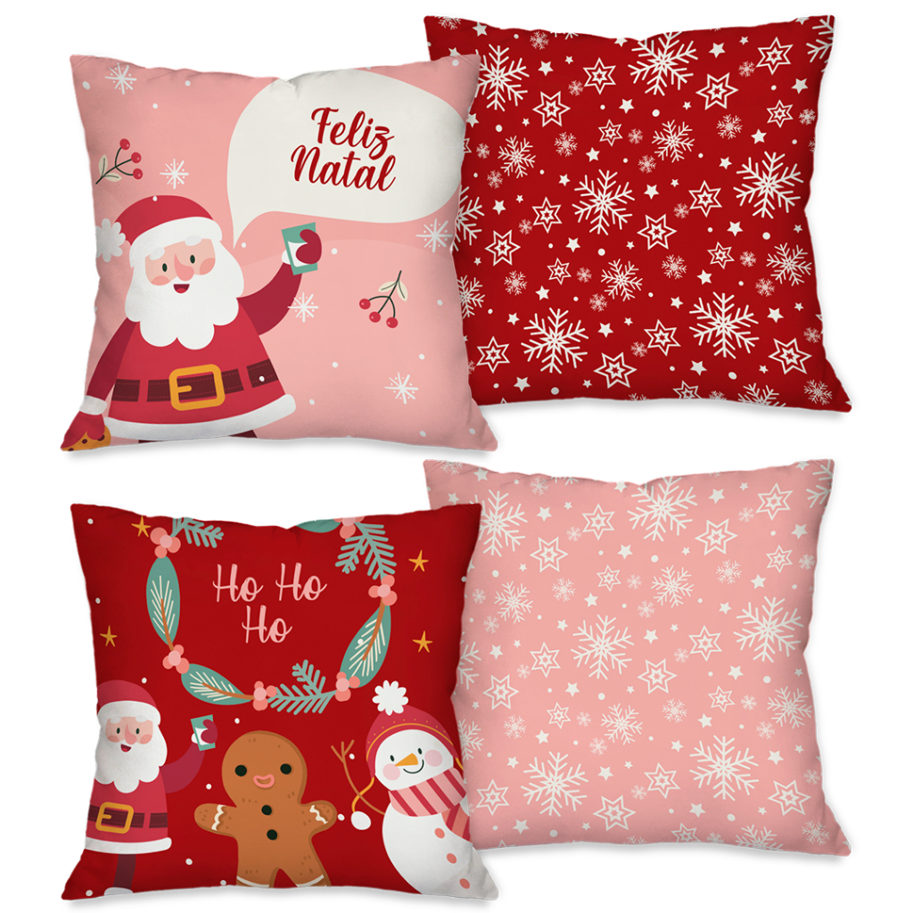 NATAL! Kit com 4 Capas para Almofadas Decorativas Natal Papai Noel.