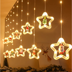 Decoração Cascata Natal Com Pisca Pisca Led Estrela Lua Papai Noel Neve Luz Branco Quente Sacada BIVOLT