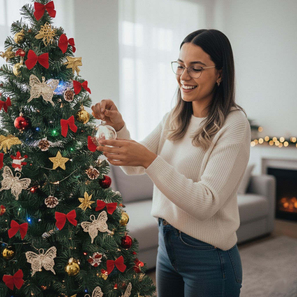 kit Árvore de Natal 1,5m Cheia Decorada Galhos Verde Pé de Ferro 150cm Premium Pisca Led Laço Quente