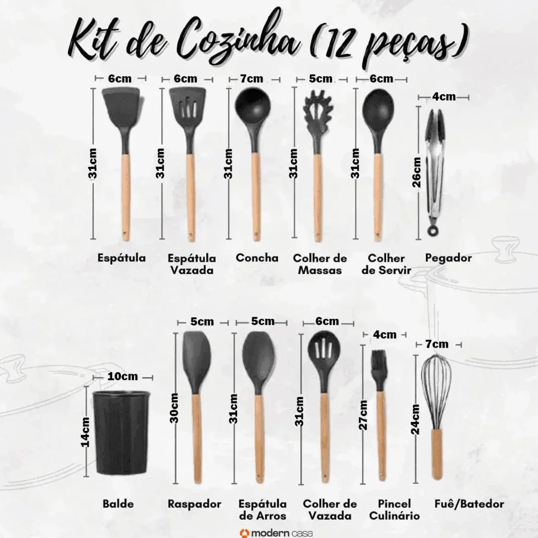 Conjunto de Utensílios em Silicone 12 Peças - Modern Casa